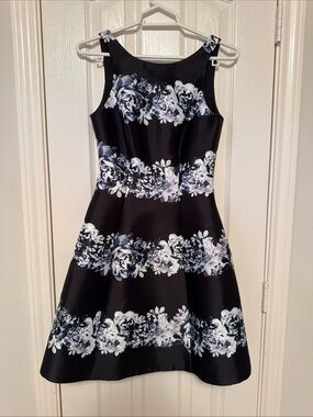 Coast Black Floral Dress with White & Blue Print